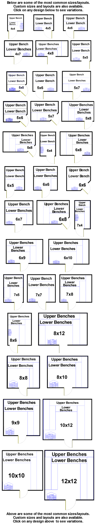 Sauna Layouts - click each design for sauna layout variations