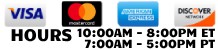 Visa, Mastercard, Discover and American Express Accepted